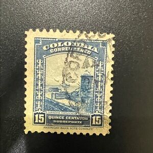 1948 Colombia 15 Centavos Blue Postal Stamp